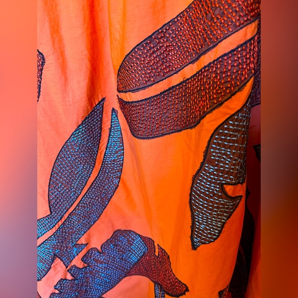 Anthropology One-Shoulder Embroidered Maxi Dress 2 pockets. 100% cotton Orange L - Picture 8 of 13